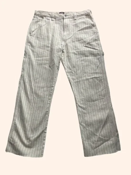 Dickies Pinstripe Carpenter Pants Beige Workwear Utility 34x29 Straight Leg - Picture 2 of 8